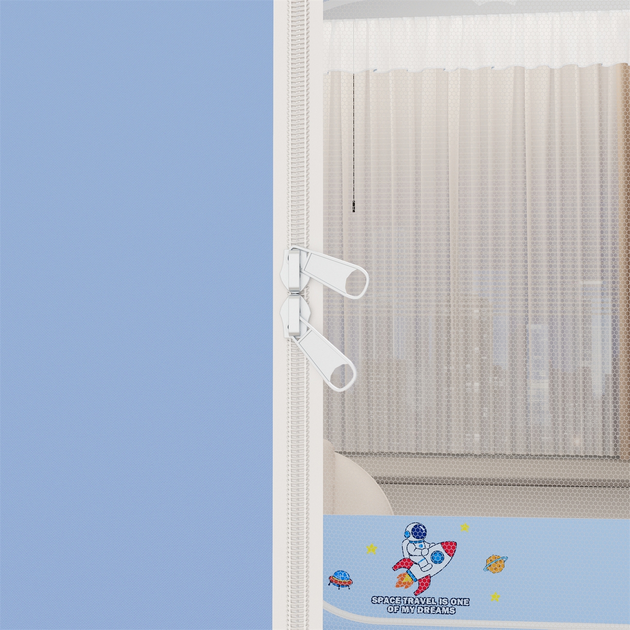 91家纺网 家纺一手货源 找家纺 艾晶美家纺有限公司 2025新款坐床家用卡通床帘遮光蚊帐 太空漫步