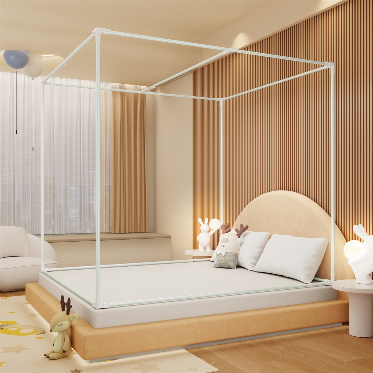 91家纺网 家纺一手货源 找家纺 艾晶美家纺有限公司 2025新款坐床家用卡通床帘遮光蚊帐 太空漫步