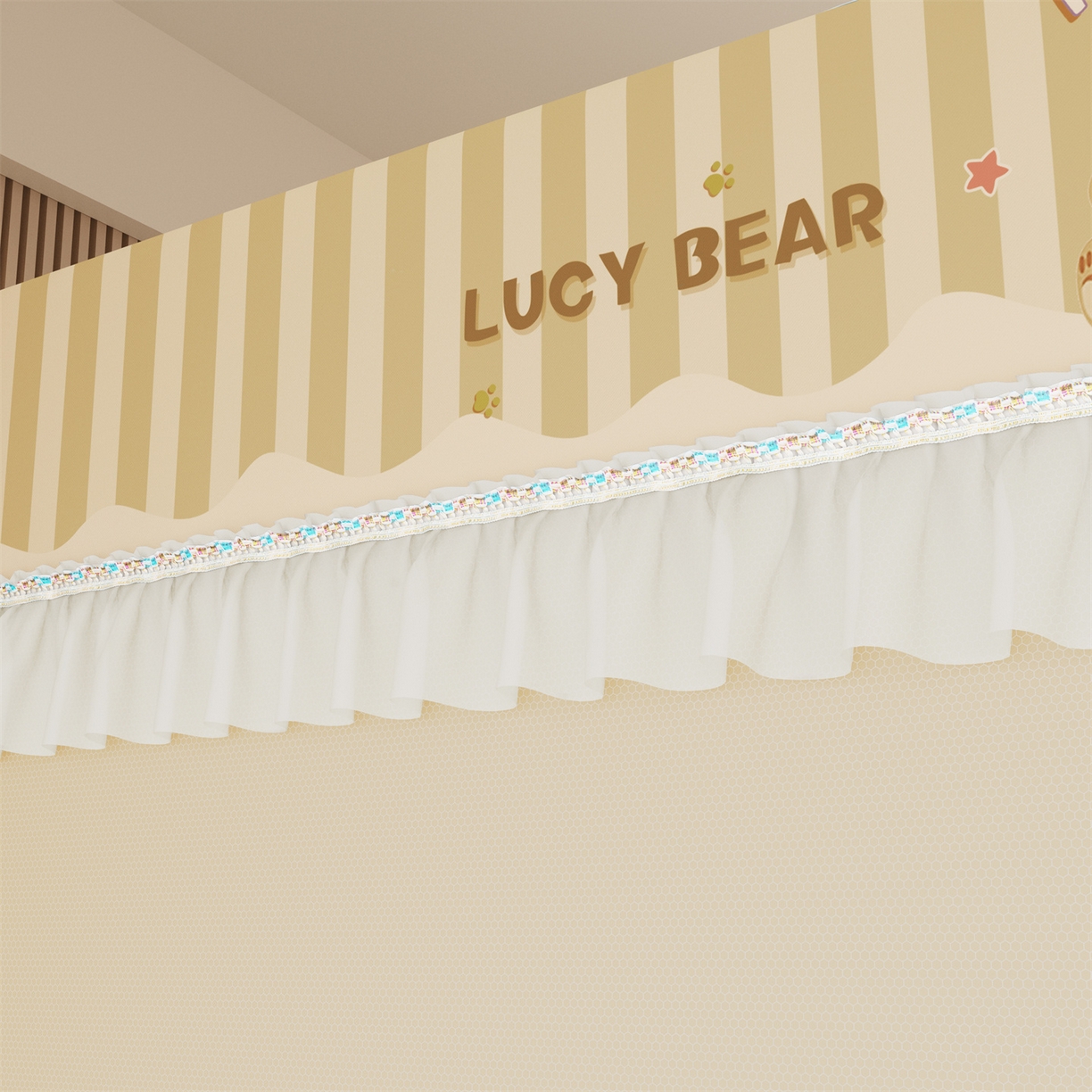 91家纺网 家纺一手货源 找家纺 艾晶美家纺有限公司 2025新款坐床家用卡通床帘遮光蚊帐 顽皮熊