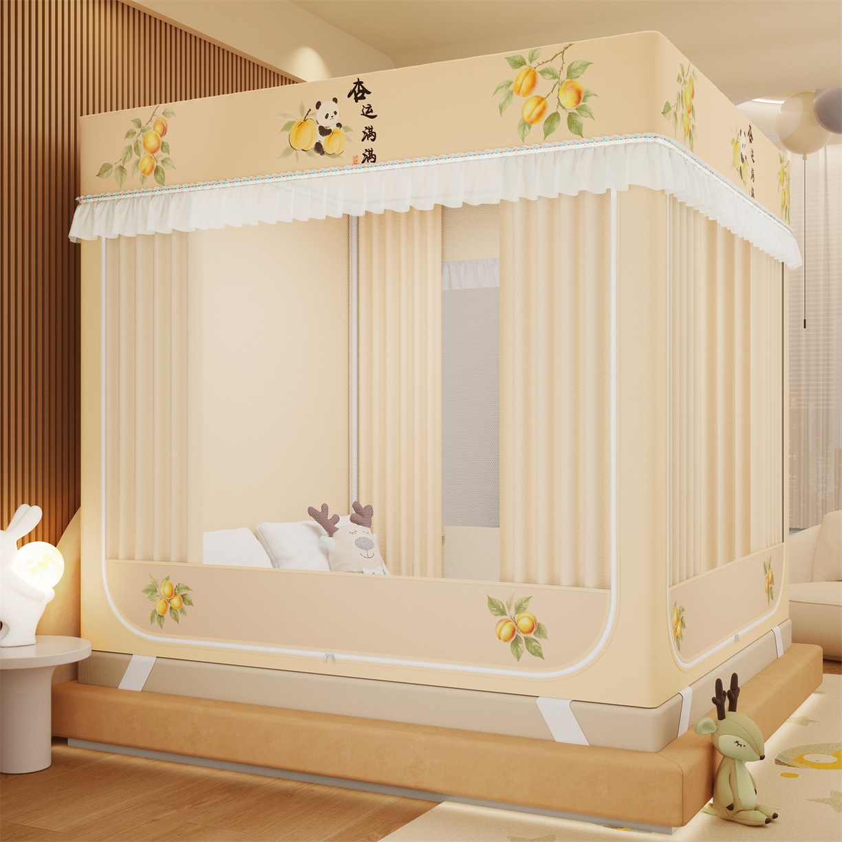 艾晶美家纺有限公司 2025新款坐床家用卡通床帘遮光蚊帐 幸运满满