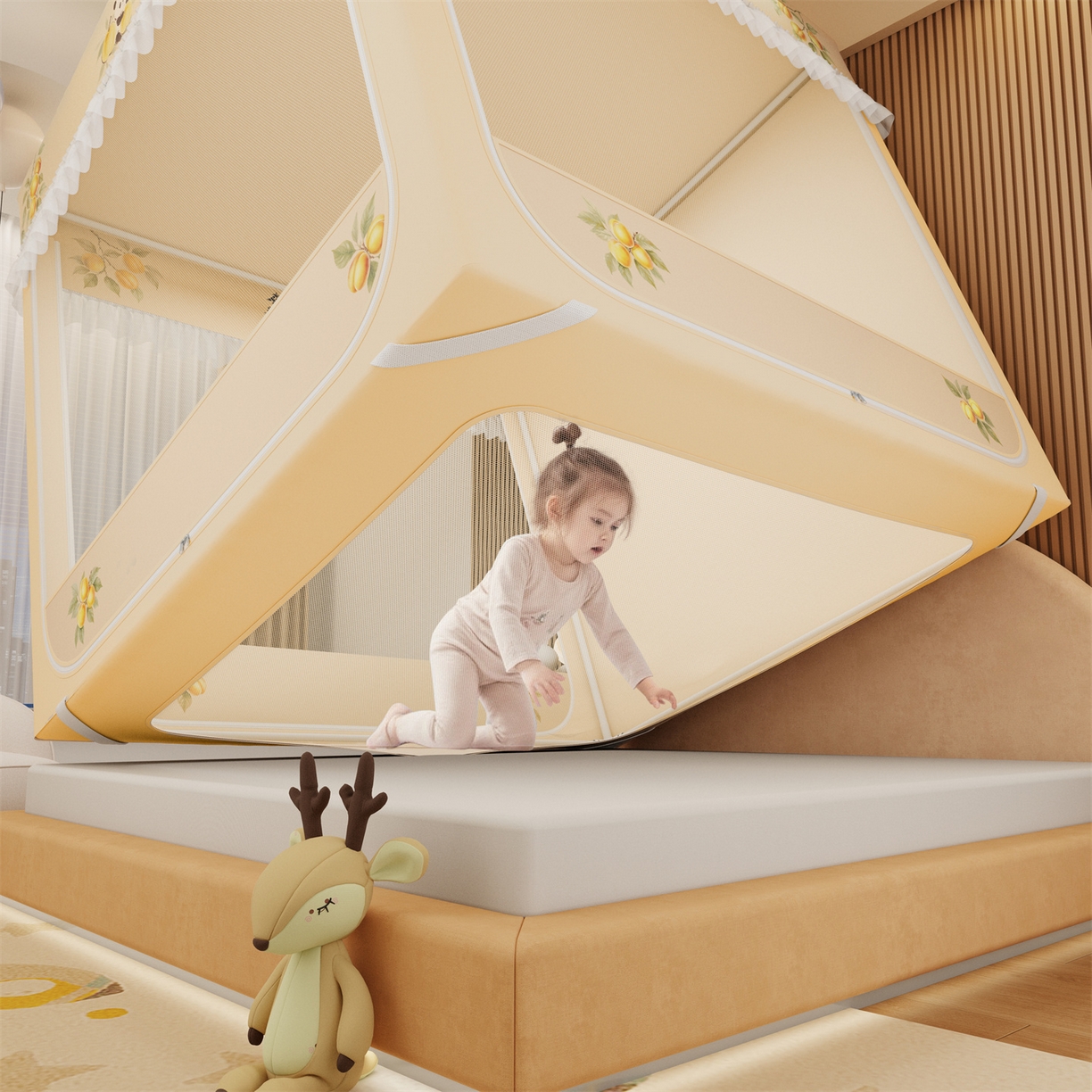 91家纺网 家纺一手货源 找家纺 艾晶美家纺有限公司 2025新款坐床家用卡通床帘遮光蚊帐 幸运满满