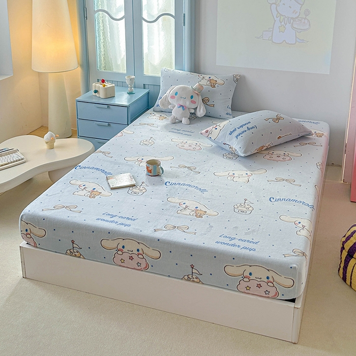 91家纺网 家纺一手货源 找家纺 爱丽丝 2025新款正版授权三丽鸥牛奶绒单品床笠枕套 点点玉桂狗