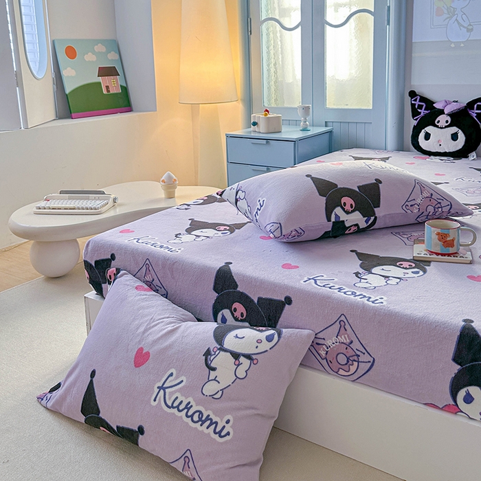 91家纺网 家纺一手货源 找家纺 爱丽丝 2025新款正版授权三丽鸥牛奶绒单品床笠枕套 情书库洛米