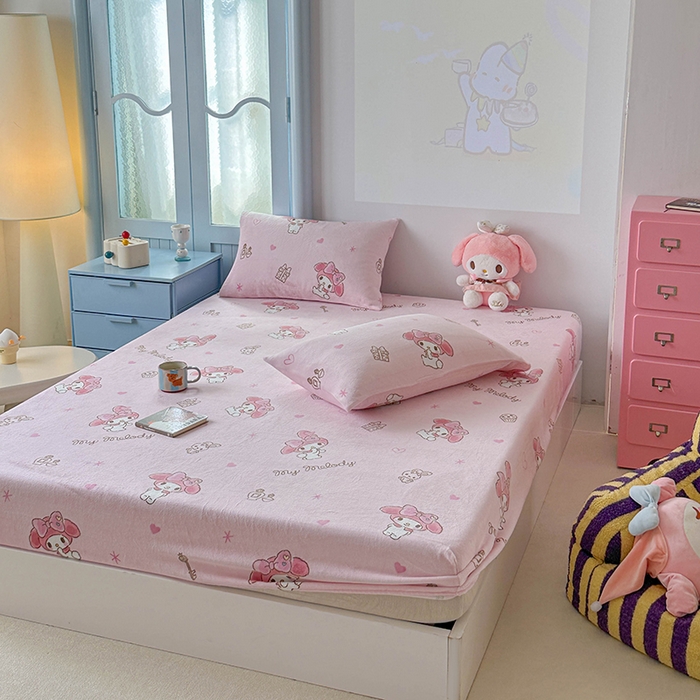 91家纺网 家纺一手货源 找家纺 爱丽丝 2025新款正版授权三丽鸥牛奶绒单品床笠枕套 兔妮美乐蒂