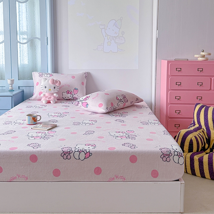 91家纺网 家纺一手货源 找家纺 爱丽丝 2025新款正版授权三丽鸥牛奶绒单品床笠枕套 泡泡凯蒂