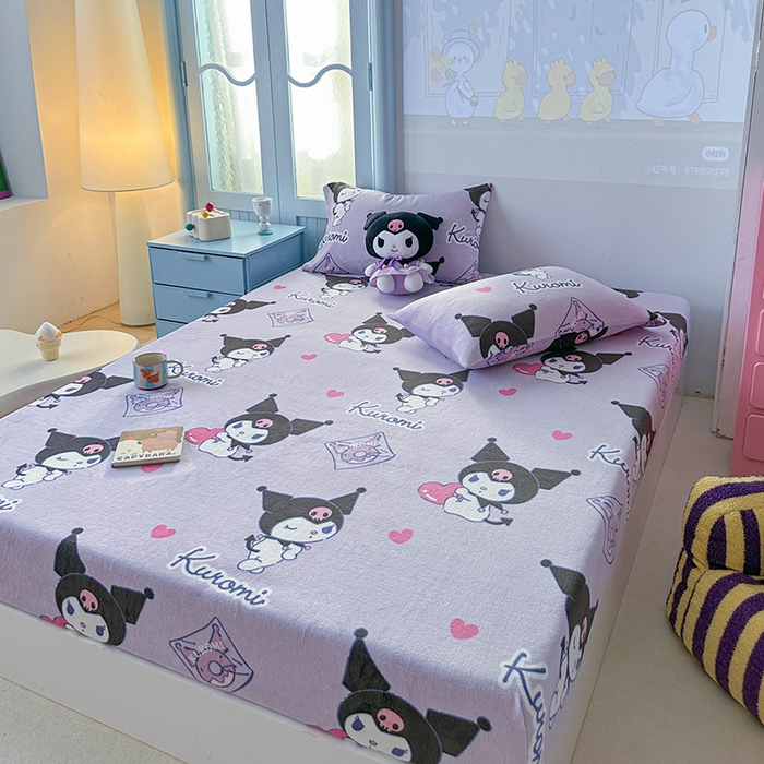 91家纺网 家纺一手货源 找家纺 爱丽丝 2025新款正版授权三丽鸥牛奶绒单品床笠枕套 情书库洛米