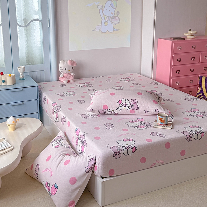 91家纺网 家纺一手货源 找家纺 爱丽丝 2025新款正版授权三丽鸥牛奶绒单品床笠枕套 泡泡凯蒂