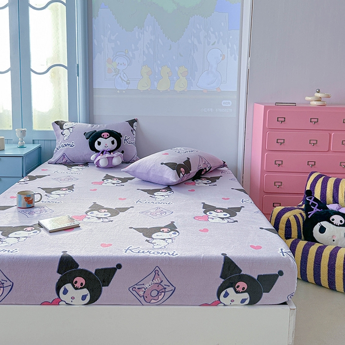 91家纺网 家纺一手货源 找家纺 爱丽丝 2025新款正版授权三丽鸥牛奶绒单品床笠枕套 情书库洛米