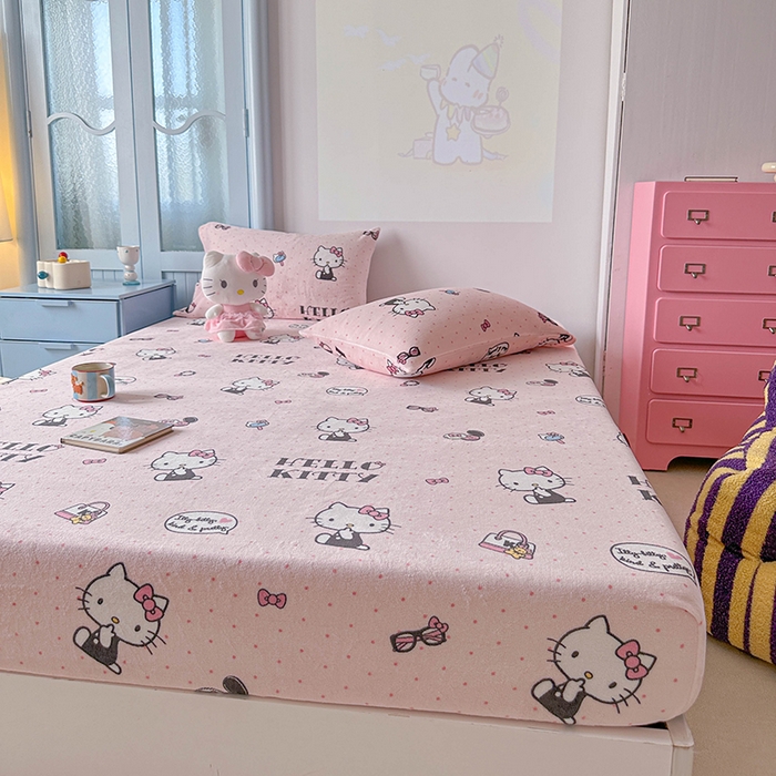 91家纺网 家纺一手货源 找家纺 （总）爱丽丝 2025新款正版授权三丽鸥牛奶绒单品床笠枕套