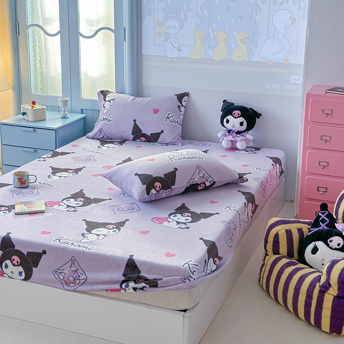 91家纺网 家纺一手货源 找家纺 爱丽丝 2025新款正版授权三丽鸥牛奶绒单品床笠枕套 情书库洛米