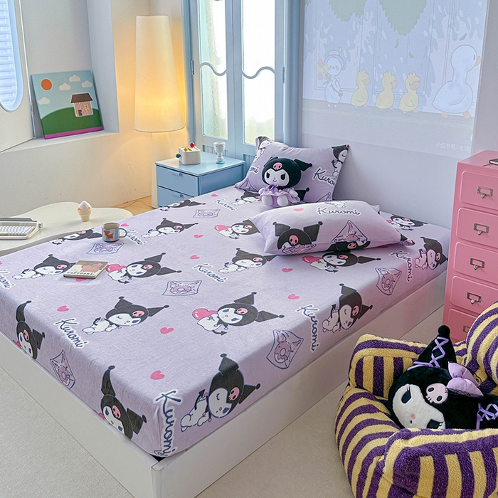 91家纺网 家纺一手货源 找家纺 爱丽丝 2025新款正版授权三丽鸥牛奶绒单品床笠枕套 情书库洛米