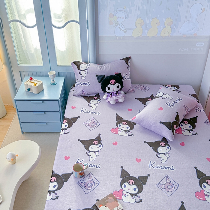 91家纺网 家纺一手货源 找家纺 爱丽丝 2025新款正版授权三丽鸥牛奶绒单品床笠枕套 情书库洛米