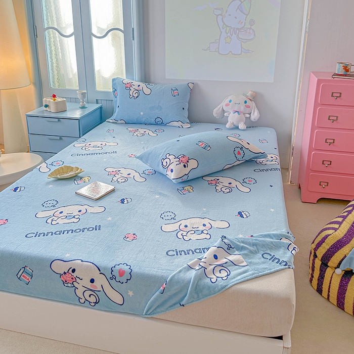 91家纺网 家纺一手货源 找家纺 爱丽丝 2025新款正版授权三丽鸥牛奶绒单品床笠枕套 甜品玉桂狗