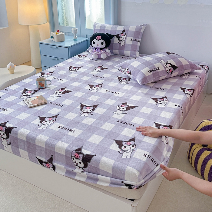 爱丽丝 2025新款正版授权三丽鸥牛奶绒单品床笠枕套 格子库洛米