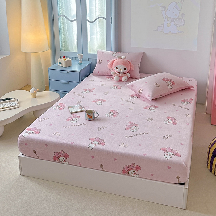 91家纺网 家纺一手货源 找家纺 爱丽丝 2025新款正版授权三丽鸥牛奶绒单品床笠枕套 兔妮美乐蒂