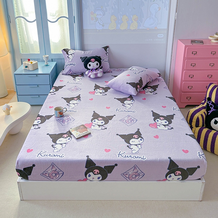 91家纺网 家纺一手货源 找家纺 爱丽丝 2025新款正版授权三丽鸥牛奶绒单品床笠枕套 情书库洛米