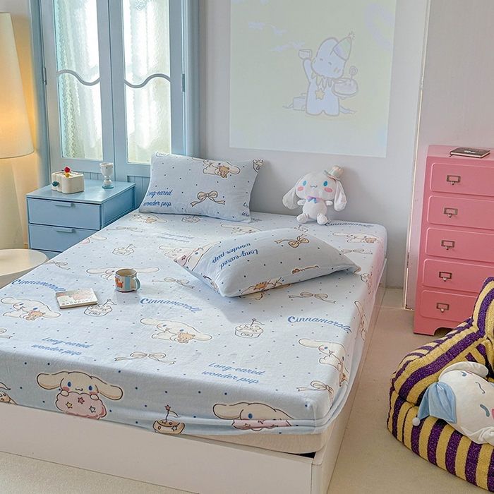 91家纺网 家纺一手货源 找家纺 爱丽丝 2025新款正版授权三丽鸥牛奶绒单品床笠枕套 点点玉桂狗