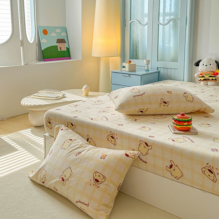 91家纺网 家纺一手货源 找家纺 爱丽丝 2025新款正版授权三丽鸥牛奶绒单品床笠枕套 焦糖布丁狗