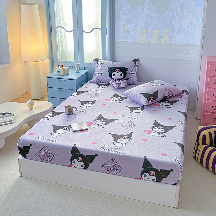 91家纺网 家纺一手货源 找家纺 爱丽丝 2025新款正版授权三丽鸥牛奶绒单品床笠枕套 情书库洛米