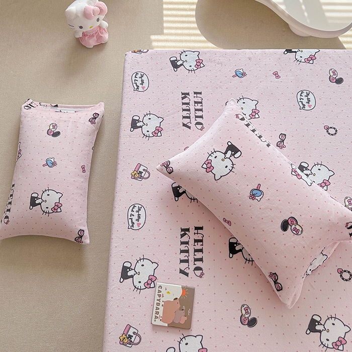 91家纺网 家纺一手货源 找家纺 爱丽丝 2025新款正版授权三丽鸥牛奶绒单品床笠枕套 波点凯蒂