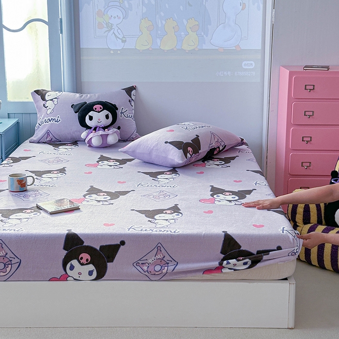 91家纺网 家纺一手货源 找家纺 爱丽丝 2025新款正版授权三丽鸥牛奶绒单品床笠枕套 情书库洛米