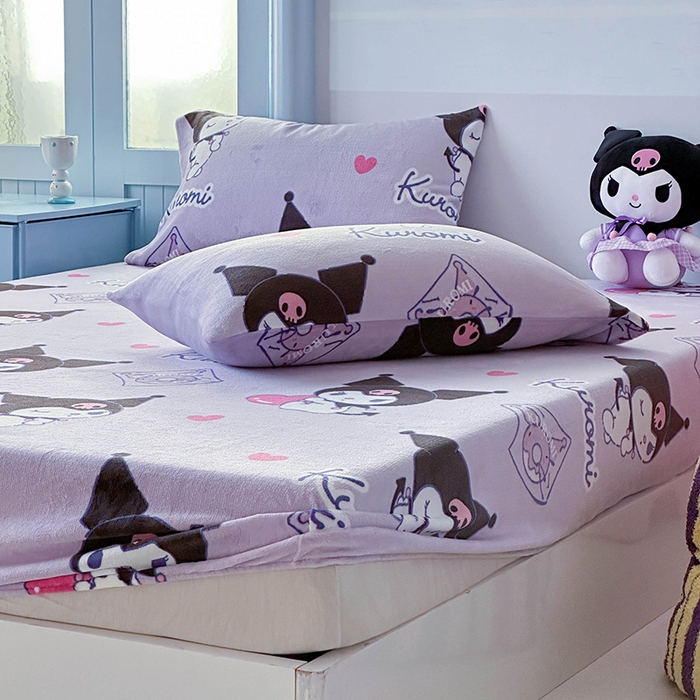 91家纺网 家纺一手货源 找家纺 爱丽丝 2025新款正版授权三丽鸥牛奶绒单品床笠枕套 情书库洛米