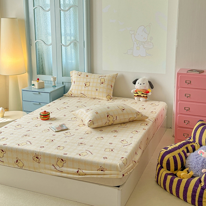 91家纺网 家纺一手货源 找家纺 爱丽丝 2025新款正版授权三丽鸥牛奶绒单品床笠枕套 焦糖布丁狗