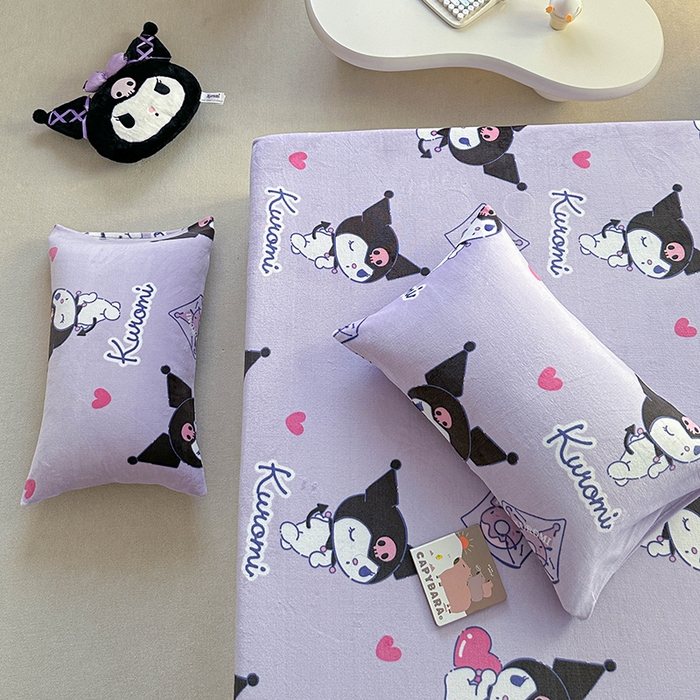 91家纺网 家纺一手货源 找家纺 爱丽丝 2025新款正版授权三丽鸥牛奶绒单品床笠枕套 情书库洛米