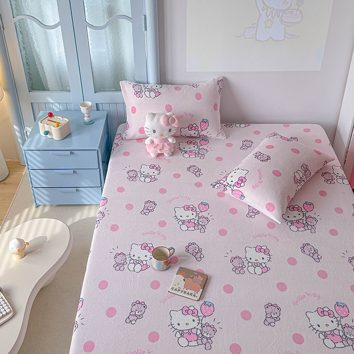 91家纺网 家纺一手货源 找家纺 爱丽丝 2025新款正版授权三丽鸥牛奶绒单品床笠枕套 泡泡凯蒂