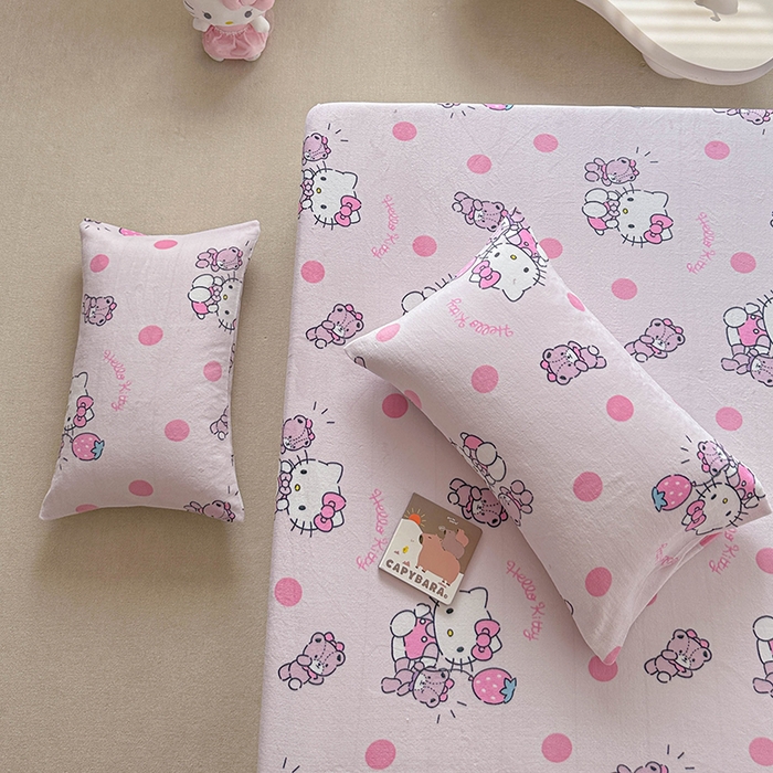 91家纺网 家纺一手货源 找家纺 爱丽丝 2025新款正版授权三丽鸥牛奶绒单品床笠枕套 泡泡凯蒂