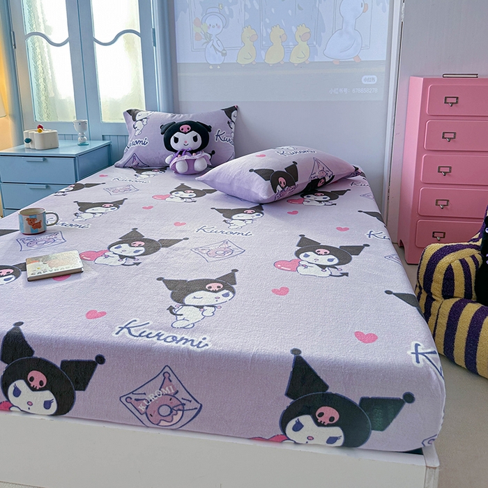 91家纺网 家纺一手货源 找家纺 爱丽丝 2025新款正版授权三丽鸥牛奶绒单品床笠枕套 情书库洛米