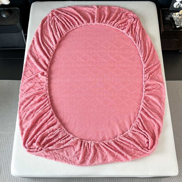 91家纺网 家纺一手货源 找家纺 米瑞娜 2025秋冬新款塔芙绒床笠三件套跨境单床笠外贸单品现货尺寸齐全 马尾型-玫红