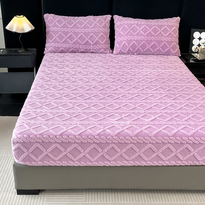 91家纺网 家纺一手货源 找家纺 米瑞娜 2025秋冬新款塔芙绒床笠三件套跨境单床笠外贸单品现货尺寸齐全 马尾型-浅紫