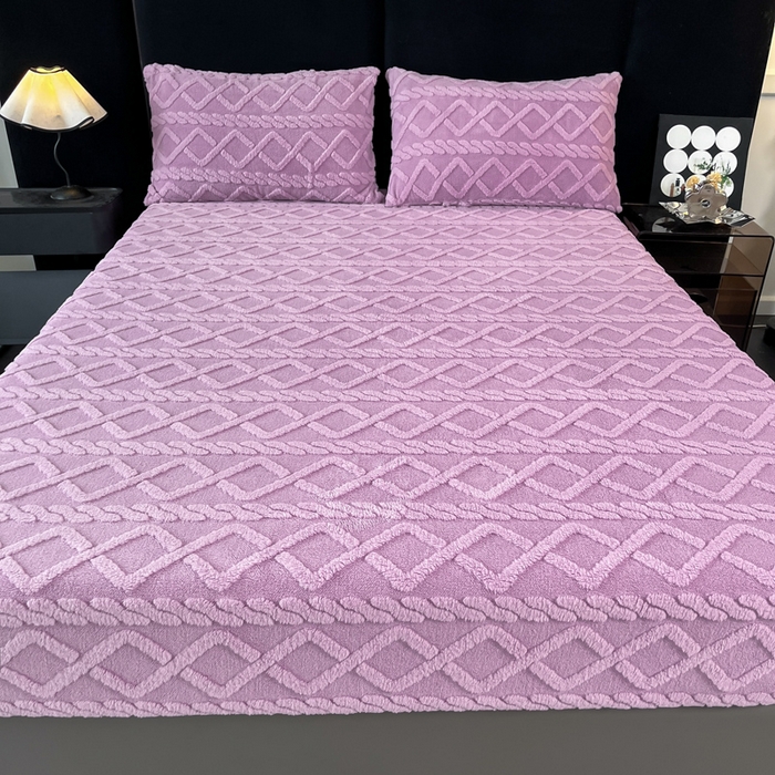 91家纺网 家纺一手货源 找家纺 米瑞娜 2025秋冬新款塔芙绒床笠三件套跨境单床笠外贸单品现货尺寸齐全 马尾型-浅紫