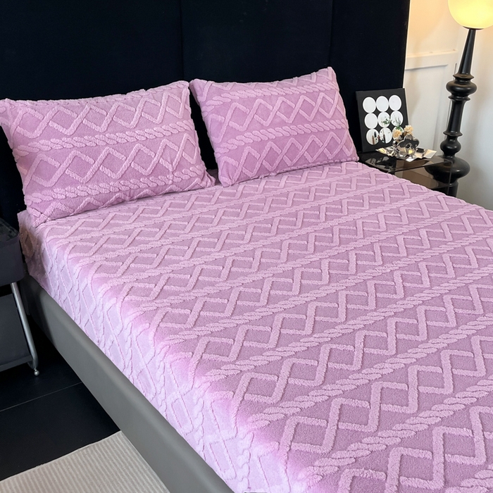 91家纺网 家纺一手货源 找家纺 米瑞娜 2025秋冬新款塔芙绒床笠三件套跨境单床笠外贸单品现货尺寸齐全 马尾型-浅紫