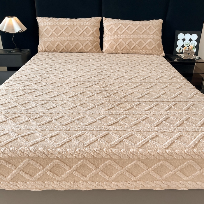 91家纺网 家纺一手货源 找家纺 米瑞娜 2025秋冬新款塔芙绒床笠三件套跨境单床笠外贸单品现货尺寸齐全 马尾型-卡其