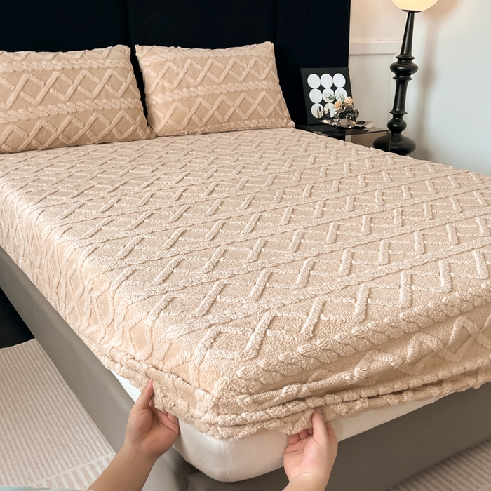 米瑞娜 2025秋冬新款塔芙绒床笠三件套跨境单床笠外贸单品现货尺寸齐全 马尾型-卡其