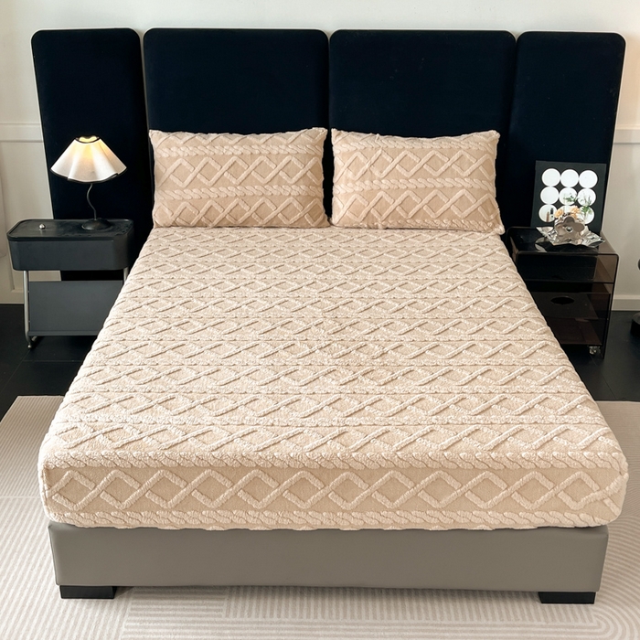 91家纺网 家纺一手货源 找家纺 米瑞娜 2025秋冬新款塔芙绒床笠三件套跨境单床笠外贸单品现货尺寸齐全 马尾型-卡其