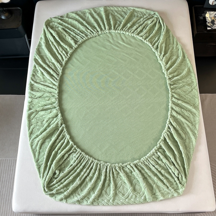 91家纺网 家纺一手货源 找家纺 米瑞娜 2025秋冬新款塔芙绒床笠三件套跨境单床笠外贸单品现货尺寸齐全 马尾型-果绿