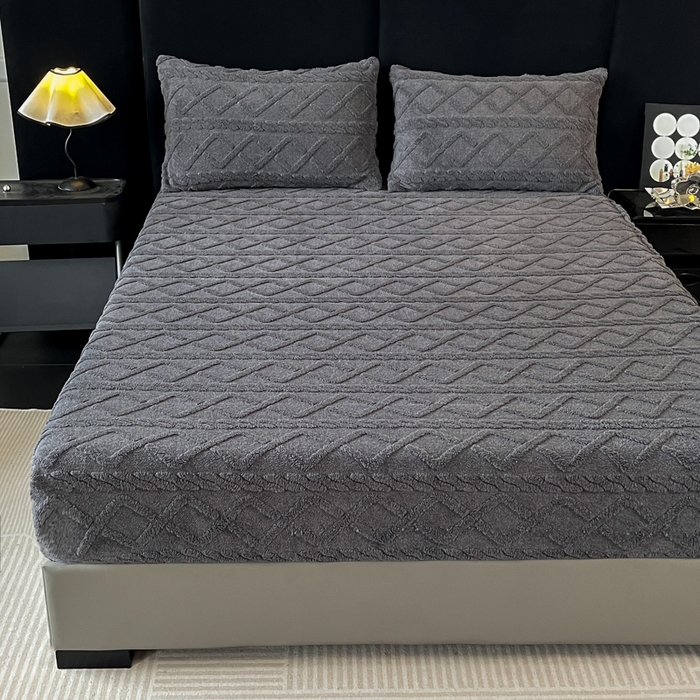 91家纺网 家纺一手货源 找家纺 米瑞娜 2025秋冬新款塔芙绒床笠三件套跨境单床笠外贸单品现货尺寸齐全 马尾型-灰色