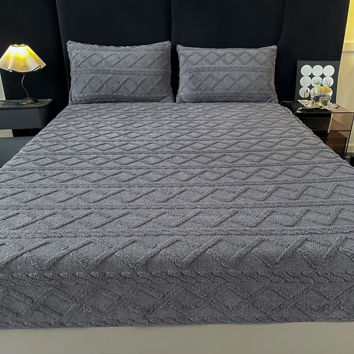 91家纺网 家纺一手货源 找家纺 米瑞娜 2025秋冬新款塔芙绒床笠三件套跨境单床笠外贸单品现货尺寸齐全 马尾型-灰色