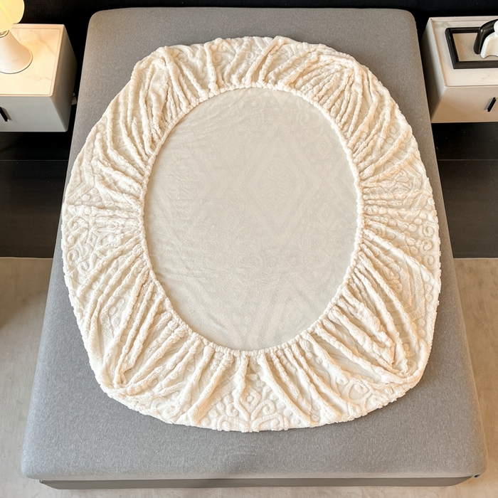 91家纺网 家纺一手货源 找家纺 米瑞娜 2025秋冬新款塔芙绒床笠三件套跨境单床笠外贸单品现货尺寸齐全 欧式床笠-白色