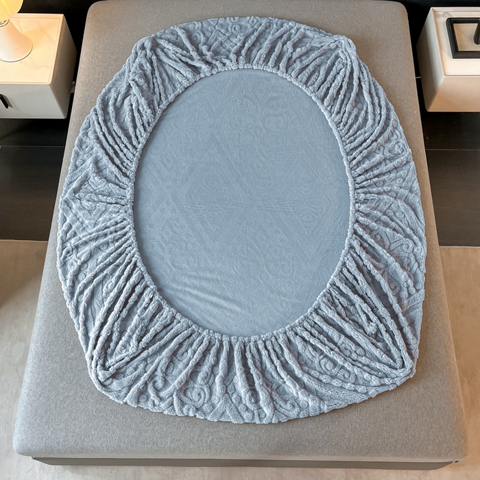 91家纺网 家纺一手货源 找家纺 米瑞娜 2025秋冬新款塔芙绒床笠三件套跨境单床笠外贸单品现货尺寸齐全 欧式床笠-蓝灰