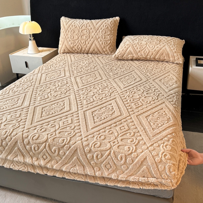 91家纺网 家纺一手货源 找家纺 米瑞娜 2025秋冬新款塔芙绒床笠三件套跨境单床笠外贸单品现货尺寸齐全 欧式床笠-卡其