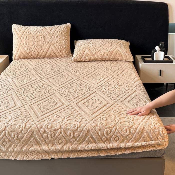 91家纺网 家纺一手货源 找家纺 米瑞娜 2025秋冬新款塔芙绒床笠三件套跨境单床笠外贸单品现货尺寸齐全 欧式床笠-卡其