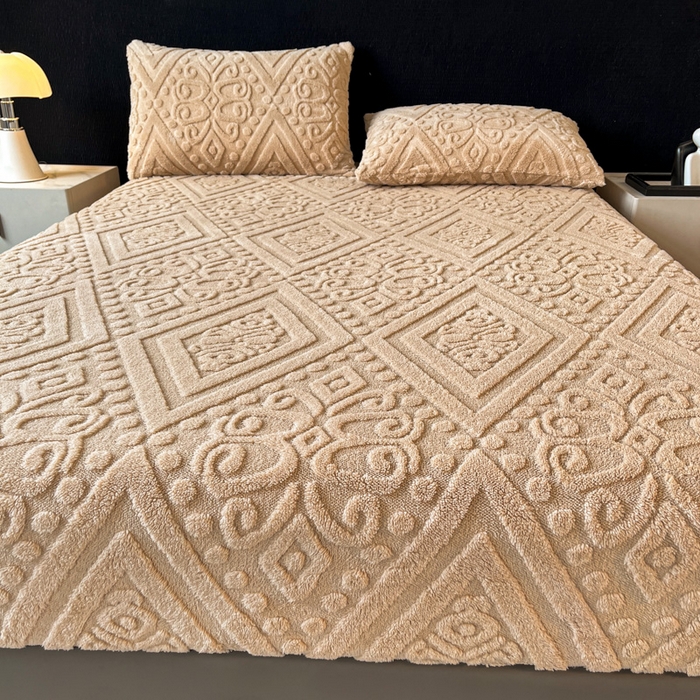 91家纺网 家纺一手货源 找家纺 米瑞娜 2025秋冬新款塔芙绒床笠三件套跨境单床笠外贸单品现货尺寸齐全 欧式床笠-卡其