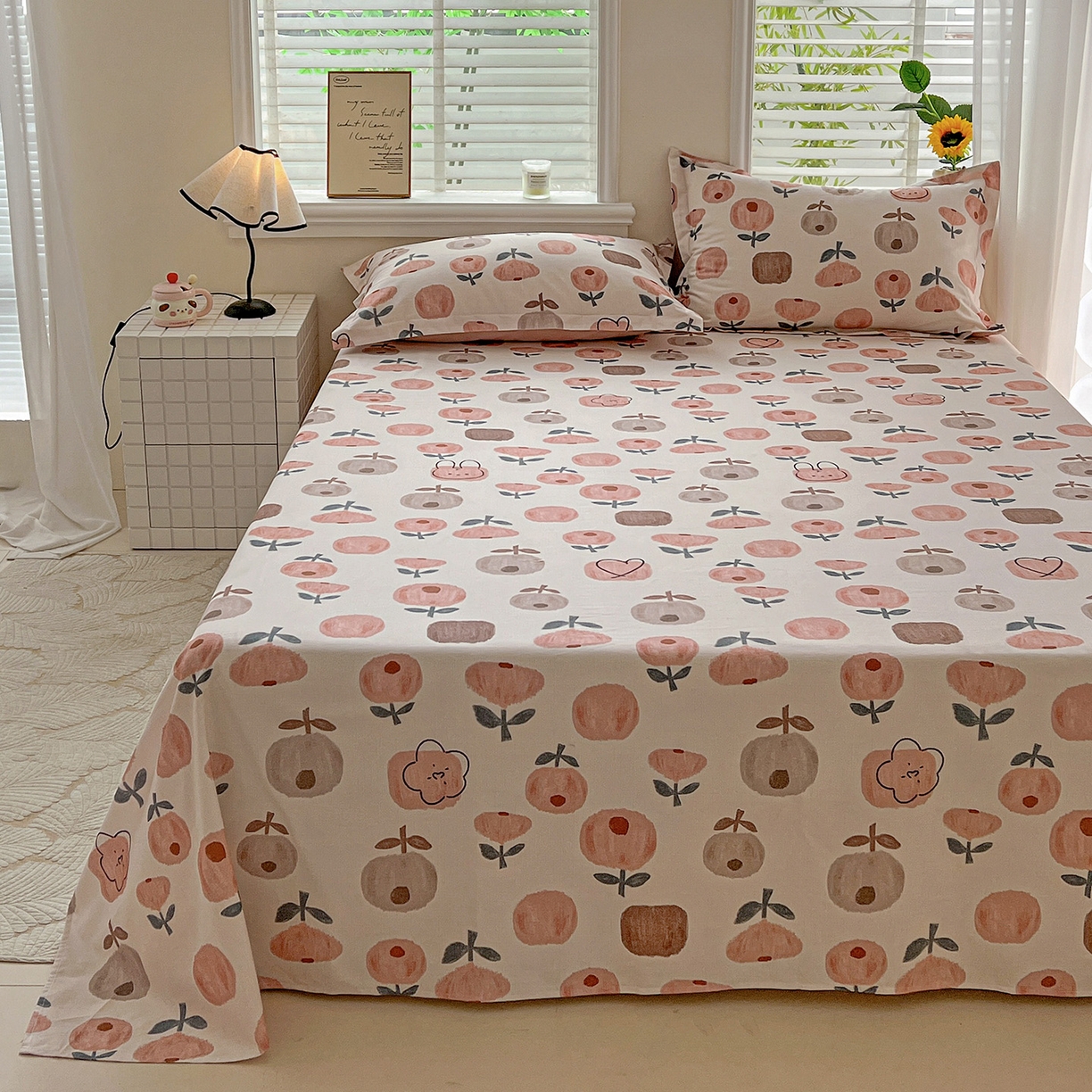 91家纺网 家纺一手货源 找家纺 依庭 2025新款高克重全棉纯棉磨毛印花单床单 山樱