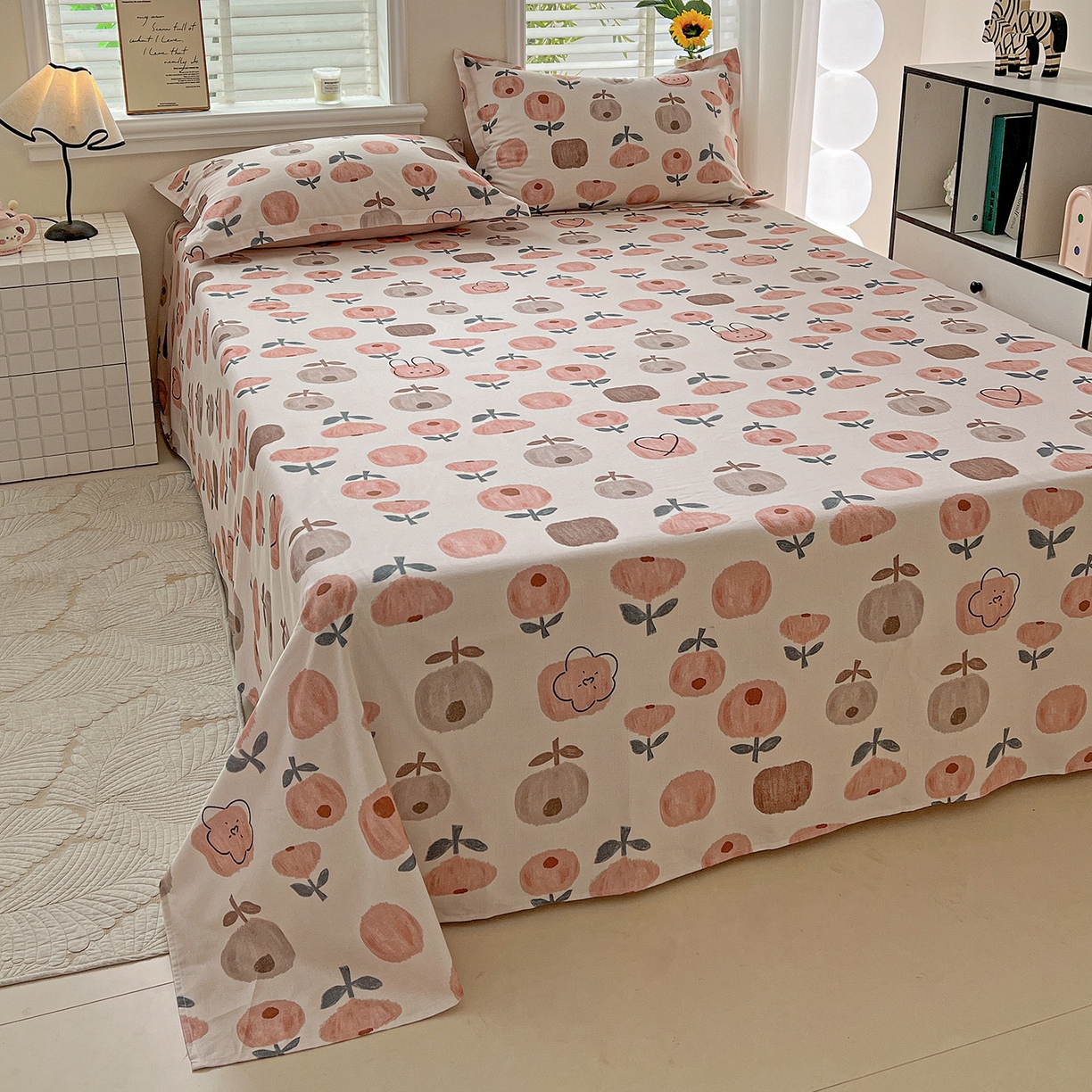 91家纺网 家纺一手货源 找家纺 依庭 2025新款高克重全棉纯棉磨毛印花单床单 山樱