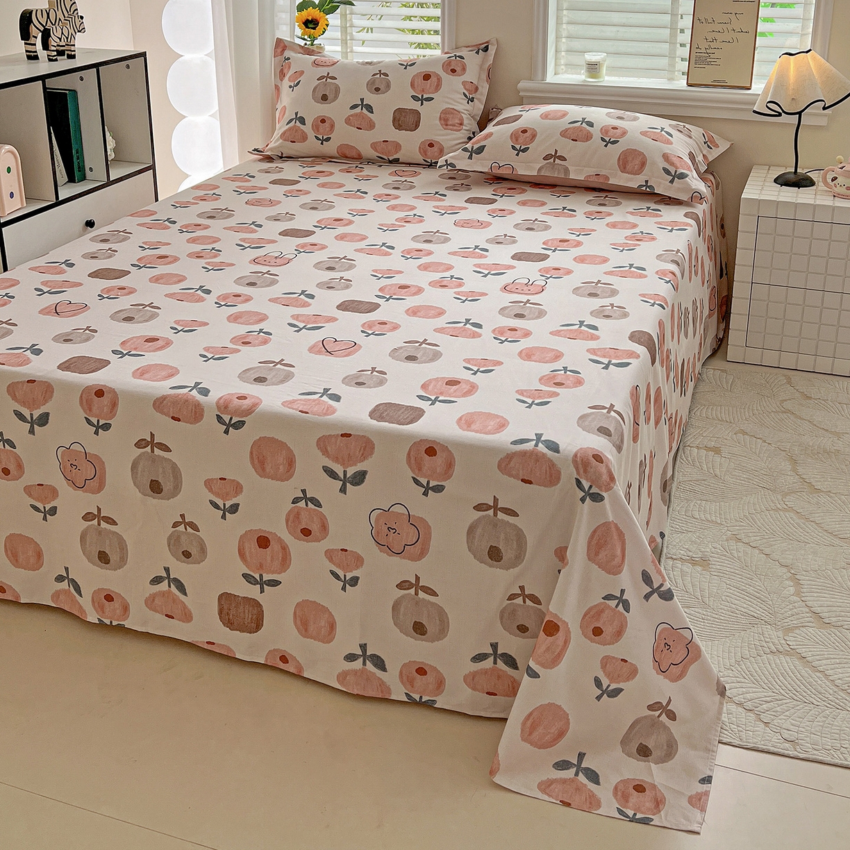 91家纺网 家纺一手货源 找家纺 依庭 2025新款高克重全棉纯棉磨毛印花单床单 山樱