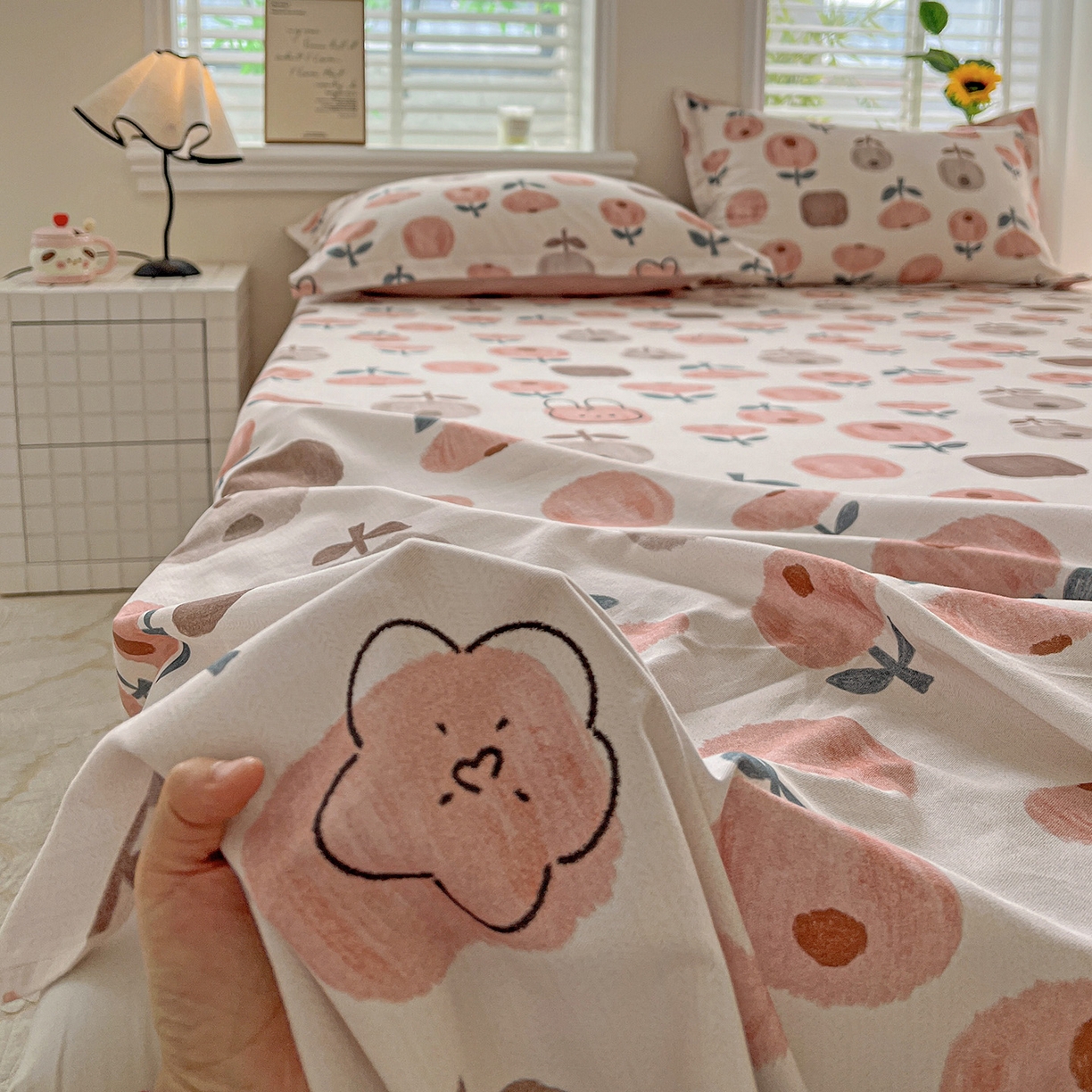 91家纺网 家纺一手货源 找家纺 依庭 2025新款高克重全棉纯棉磨毛印花单床单 山樱